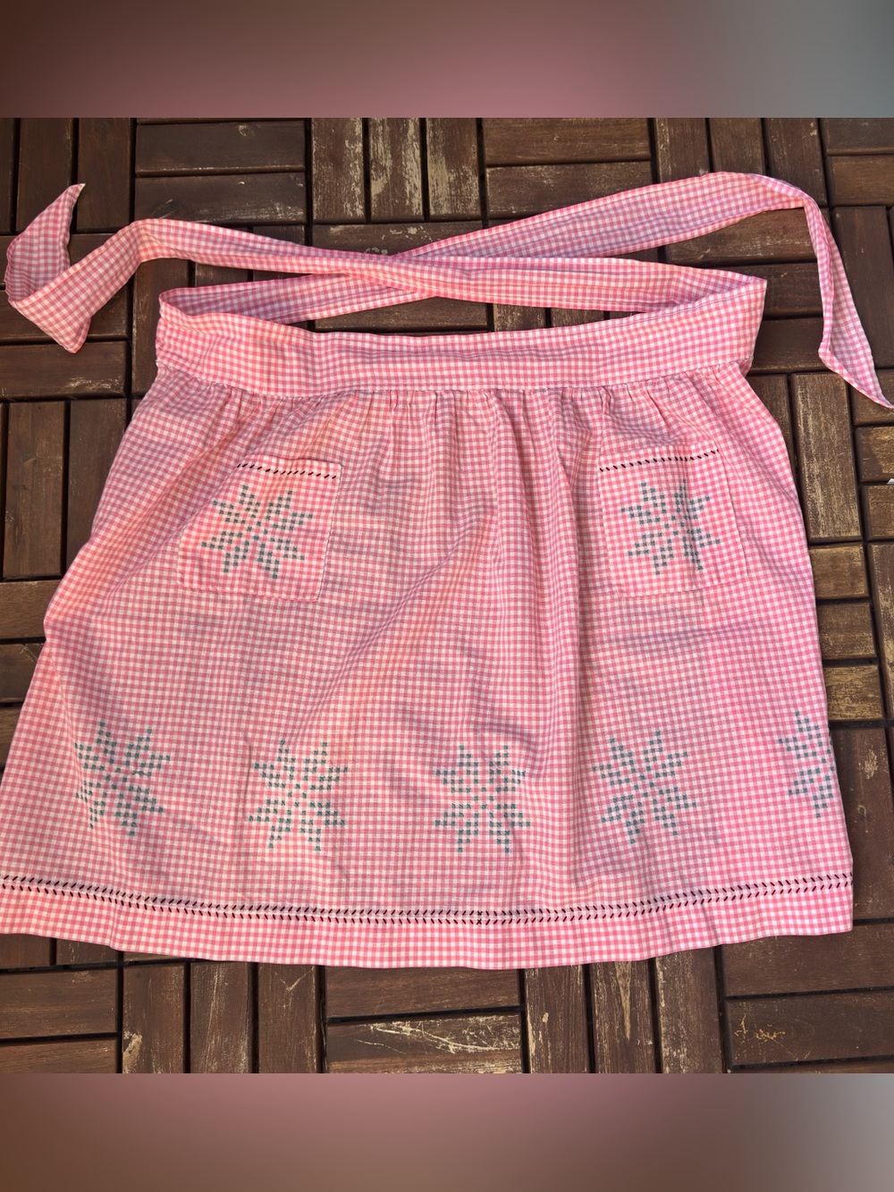 Pink gingham vintage apron
